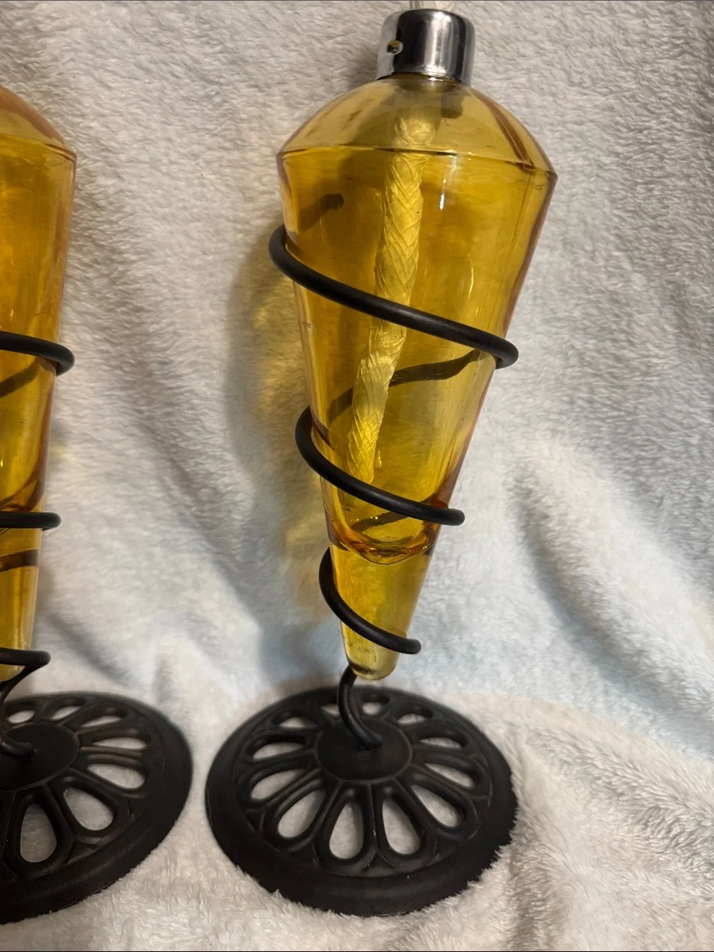 Contemporary Amber Glass Spiral Tabletop Torches - Set of 2 - Picture 3 of 3